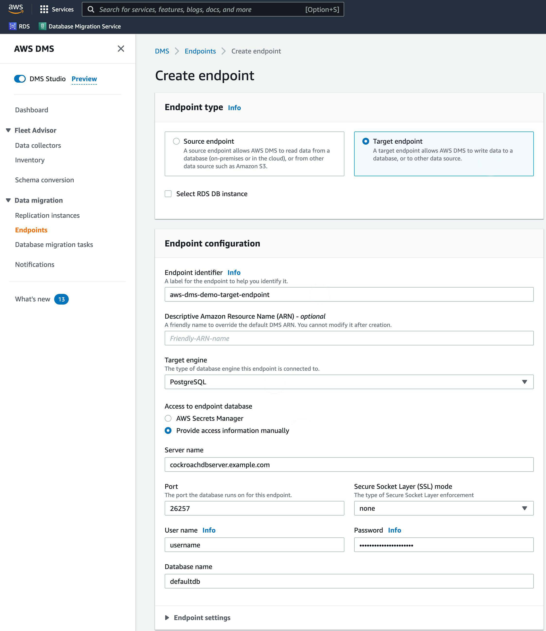 AWS-DMS-Endpoint-Configuration